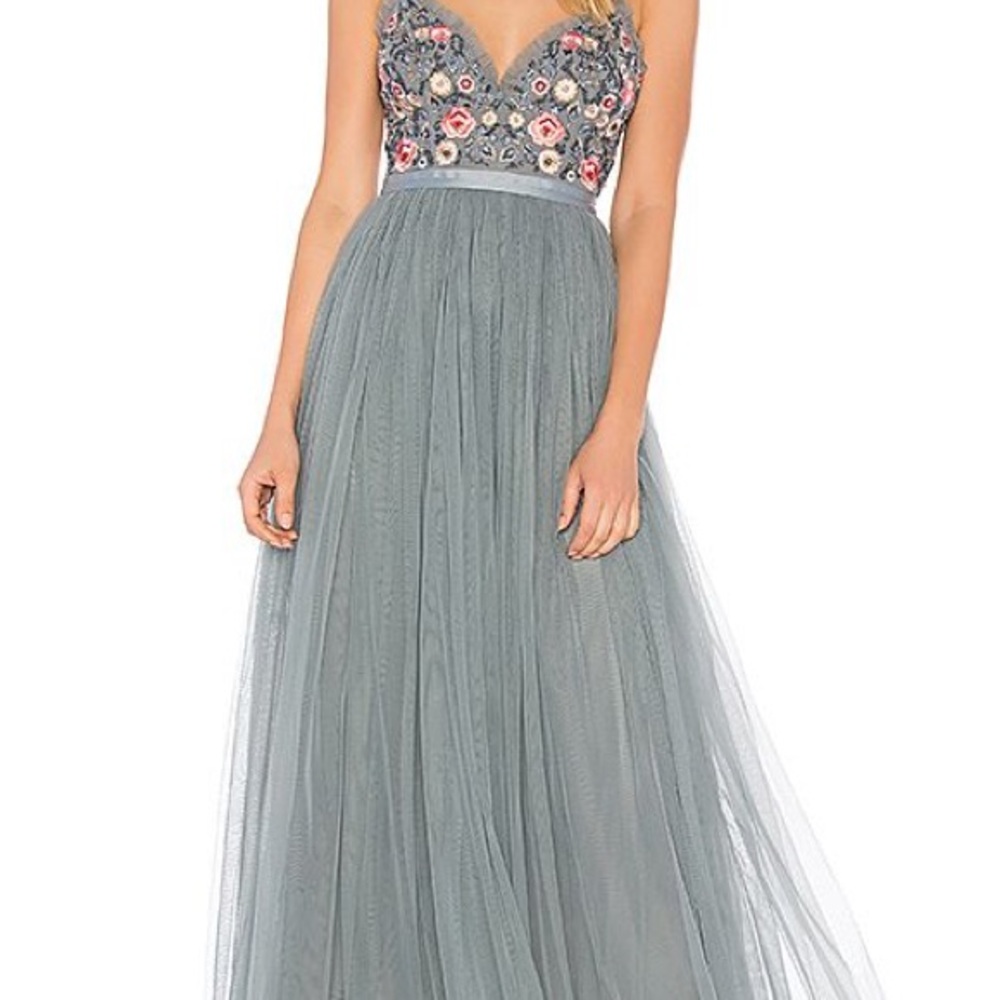 Needle & Thread Gray Floral Maxi Dress